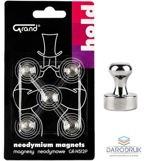 Grand Magnes neodymowy z uchwytem Srebrny śr. 12mm Grand (130-1965) 5 sztuk