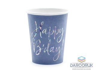 Partydeco Kubek jednorazowy Happy Bday!, granatowy papier 220ml Partydeco (KPP63-074-EU1)