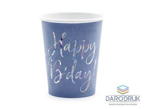Partydeco Kubek jednorazowy Happy Bday!, granatowy papier 220ml Partydeco (KPP63-074-EU1)