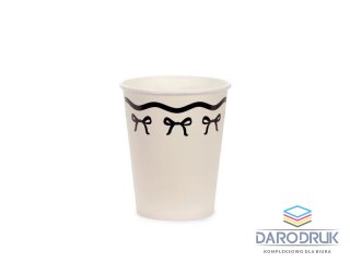Partydeco Kubek jednorazowy z kokardkami, kremowo-czarne papier 220ml Partydeco ((1 op. / 6 szt.))