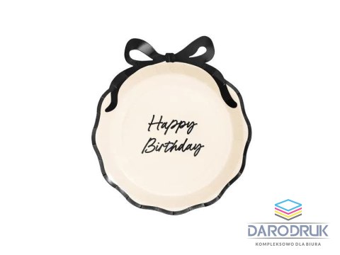 Partydeco Talerz jednorazowy Happy Birthday z kokardką papier śr. 240mm 6 szt Partydeco (TPP39)