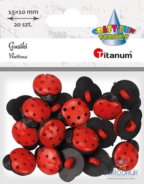 Titanum Guziki Craft-Fun Series plastikowe biedronka 1,5x1cm 20 szt Titanum (24BR0202-24)