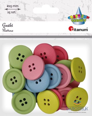 Titanum Guziki Craft-Fun Series plastikowe okrągłe 25mm mix 25 szt Titanum