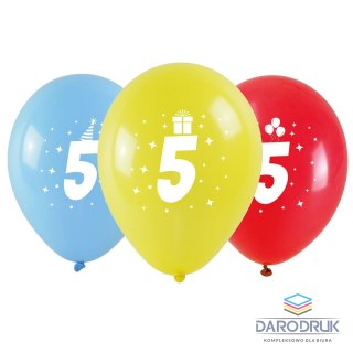 Arpex Balon gumowy z nadrukiem cyferki - 5 (3 szt.) mix 280mm Arpex (KB1948-5-9944)
