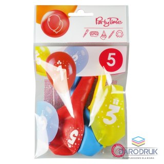 Arpex Balon gumowy z nadrukiem cyferki - 5 (3 szt.) mix 280mm Arpex (KB1948-5-9944)