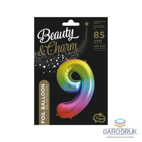 Godan Balon foliowy cyfra 9 tęczowy 85cm 40cal Godan (HS-C34T9)