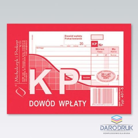 Michalczyk i Prokop Druk samokopiujący A6 KP Dowód wpłaty 80k. Michalczyk i Prokop (401-5)