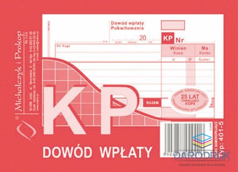 Michalczyk i Prokop Druk samokopiujący A6 KP Dowód wpłaty 80k. Michalczyk i Prokop (401-5)