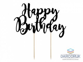 Partydeco Dekoracja na tort Topper na tort Happy Birthday, czarny, 22,5cm Partydeco (KPT11-010)