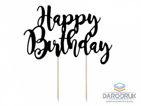 Partydeco Dekoracja na tort Topper na tort Happy Birthday, czarny, 22,5cm Partydeco (KPT11-010)