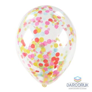 Arpex Balon gumowy z kolorowym konfetti (5 szt.) transparentny 300mm Arpex (KB2688)