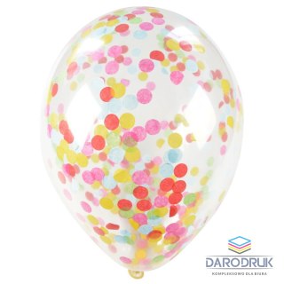 Arpex Balon gumowy z kolorowym konfetti (5 szt.) transparentny 300mm Arpex (KB2688)