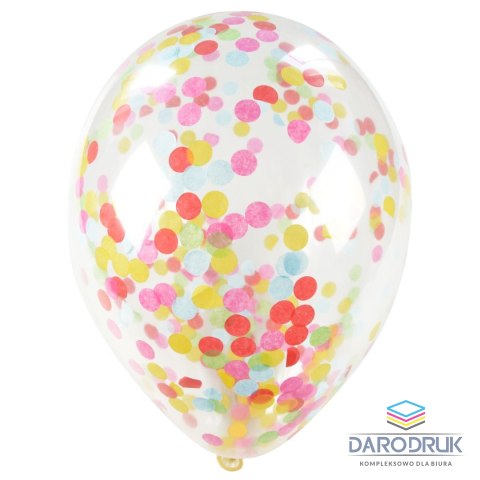 Arpex Balon gumowy z kolorowym konfetti (5 szt.) transparentny 300mm Arpex (KB2688)