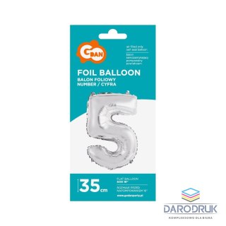 Godan Balon foliowy cyfra 5 srebrny 35 cm 16cal Godan (FG-C35S5)