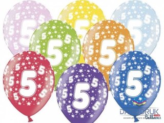 Partydeco Balon gumowy gumowy 5 urodziny, mix kolorów 30 cm/6 sztuk mix 300mm Partydeco (SB14M-005-000-6)