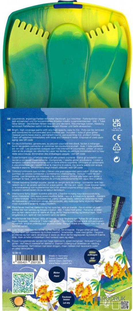 Faber Castell Farby akwarelowe Dinozaury +brokat + naklejki 12 kolor. Faber Castell (125013 FC)