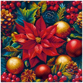 Paw Serwetki Lunch BN Vintage Poinsettia Charm mix nadruk bibuła [mm:] 330x330 Paw (SDL240700)