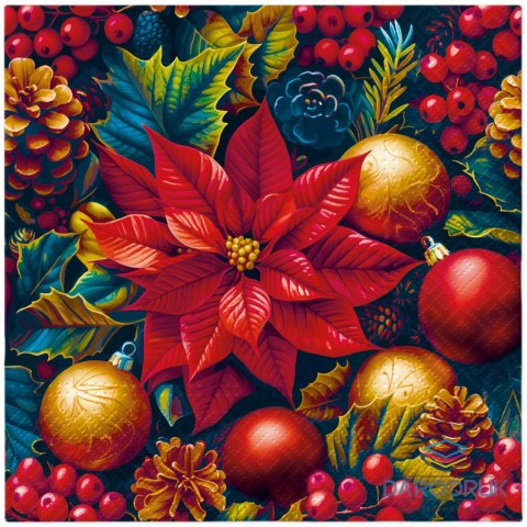 Paw Serwetki Lunch BN Vintage Poinsettia Charm mix nadruk bibuła [mm:] 330x330 Paw (SDL240700)