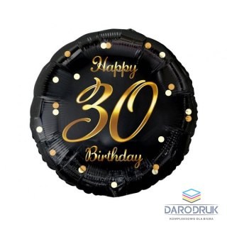 Godan Balon foliowy Happy 30 Birthday, czarny, nadruk złoty 18cal Godan (FG-O30Z)