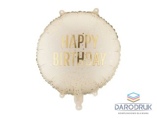 Partydeco Balon foliowy pastylka Happy Birthday, 35x35 cm, kremowy 18cal Partydeco (FB353-079)