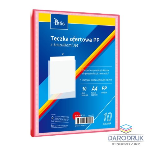Tetis Teczka plastikowa na zatrzask czerwona A4 z 10 koszulkami 5903242104763 A4 czerwony Tetis (BT630-C10)