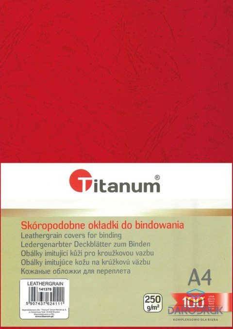 Titanum Karton do bindowania A4 skóropodobny czerwony 250g Titanum