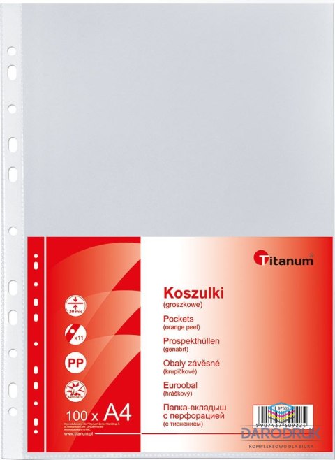 Titanum Koszulki na dokumenty Titanum A4 groszkowe 100 szt. typ U 30um