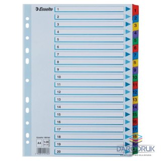 Esselte Przekładka numeryczna Mylar kartonowa A4 mix kolorów 160g 20k 1-20 Esselte (100163)