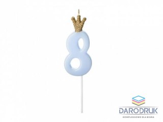 Partydeco Świeczka urodzinowa Cyferka 8, jasny niebieski, 9.5cm Partydeco (SCU6-8-001J)