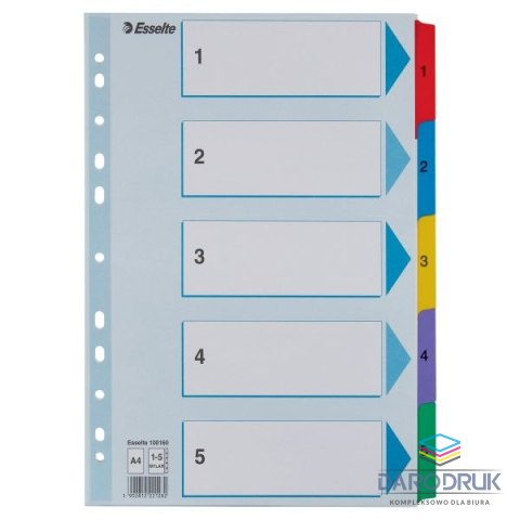 Esselte Przekładka numeryczna Mylar kartonowe A4 różnokolorowy 160g 5k 1-5 Esselte (100160)