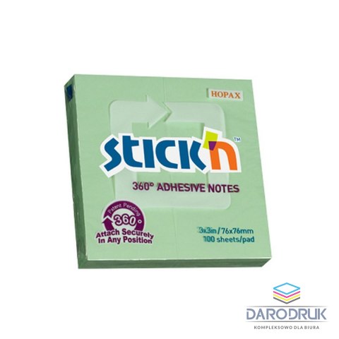Stick'n Notes samoprzylepny (karteczki) 360 stopni zielony 100k [mm:] 76x76 Stick'n (21552)