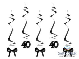 Partydeco Dekoracja Świderki na 40 urodziny z kokardkami, 50cm, czarne Partydeco (SWID7-40-010)