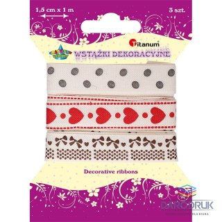 Titanum Wstążka Craft-Fun Series groszki, serca, kokardki 15x1 [mm x m] mix Titanum (DD23-1)
