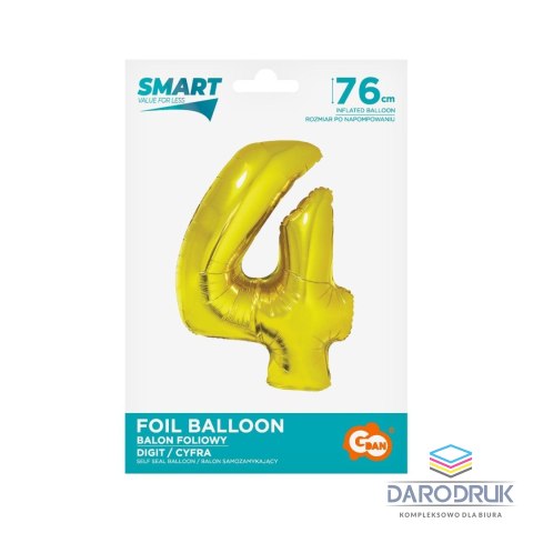 Godan Balon foliowy Smart cyfra 4 złota 76cm Godan (CH-SZL4)