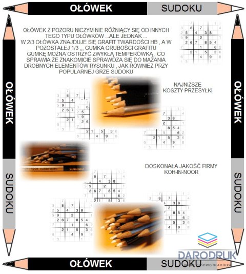 Koh-I-Noor Ołówek Koh-I-Noor Sudoku dwustronny grafitowo-gumowy złoty lub srebrny (1350)