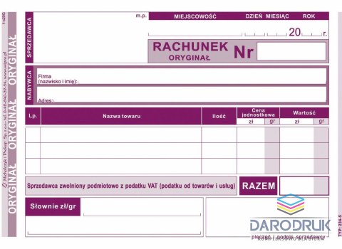 Michalczyk i Prokop Druk offsetowy A6 Rachunek uproszczony dla zwolnionych z VAT A6 80k. Michalczyk i Prokop (234-5)