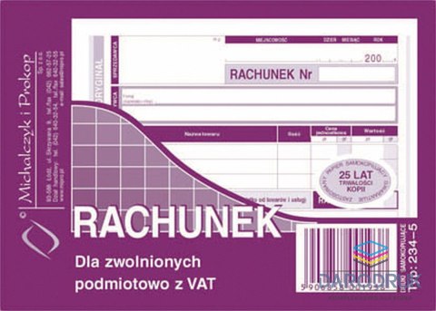 Michalczyk i Prokop Druk offsetowy A6 Rachunek uproszczony dla zwolnionych z VAT A6 80k. Michalczyk i Prokop (234-5)