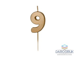 Partydeco Świeczka urodzinowa Cyferka 9, 4.5 cm, złoty Partydeco (SCU9-9)