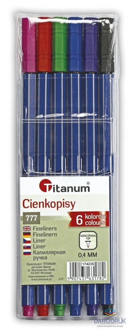 Titanum Cienkopis Fineliner wkład mix 0,4mm 6kol. Titanum (777)