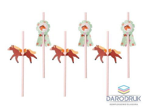 Partydeco Słomka Konie, 19.5 cm. 6 szt Partydeco (NSL2)