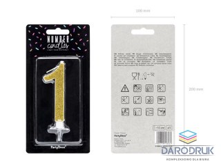 Partydeco Świeczka urodzinowa Cyferka 1, złoty, 10cm Partydeco (SCU4-1-019)