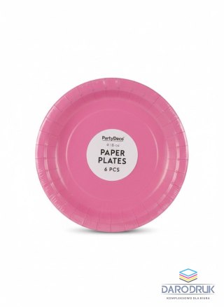Partydeco Talerz jednorazowy ciemno różowy papier śr. 180mm 6 szt Partydeco (TPP90-006)