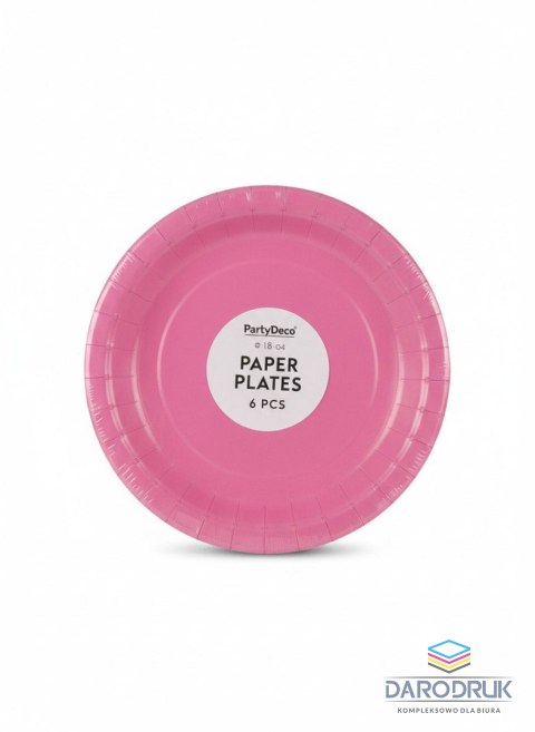 Partydeco Talerz jednorazowy ciemno różowy papier śr. 180mm 6 szt Partydeco (TPP90-006)