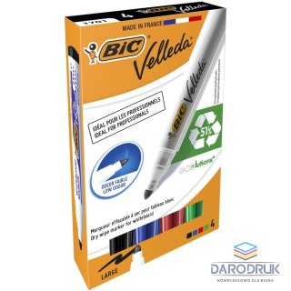 Bic Marker suchościeralny Velleda Ecolutions 1701 komplet 4 szt wkład mix 1,5mm okrągła końcówka Bic (904941)