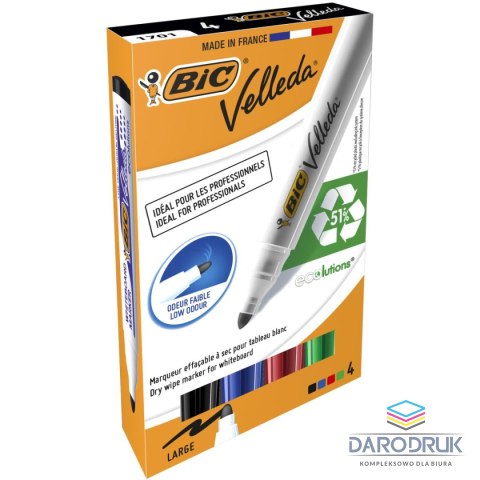 Bic Marker suchościeralny Velleda Ecolutions 1701 komplet 4 szt wkład mix 1,5mm okrągła końcówka Bic (904941)