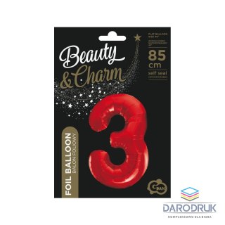 Godan Balon foliowy cyfra 3 czerwona 85cm 40cal Godan (BCHCW3)