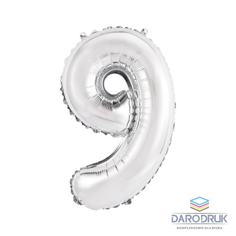 Godan Balon foliowy cyfra 9 srebrny 35 cm Godan (FG-C35S9)