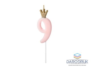 Partydeco Świeczka urodzinowa Cyferka 9, jasny różowy, 9.5cm Partydeco (SCU6-9-081J)