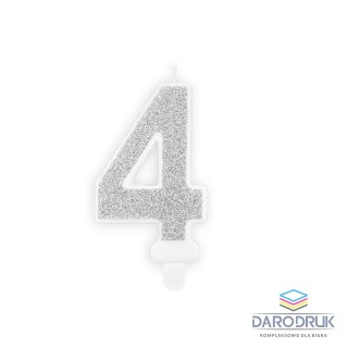 Partydeco Świeczka urodzinowa cyferka 4 srebrny 7 cm 7cm Partydeco (SCU3-4-0188)