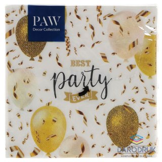 Paw Serwetki Lunch Elegant Balloons biało-złoty papier [mm:] 330x330 Paw (SDL150700)